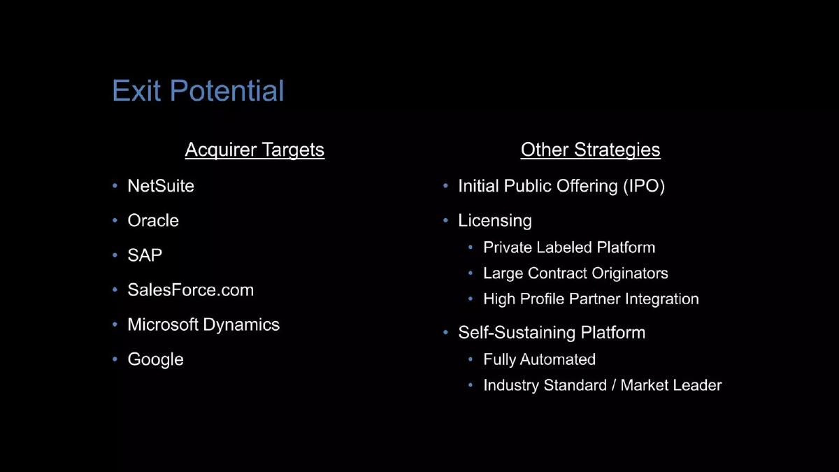 BidLAN pitch deck exit strategy slide 17