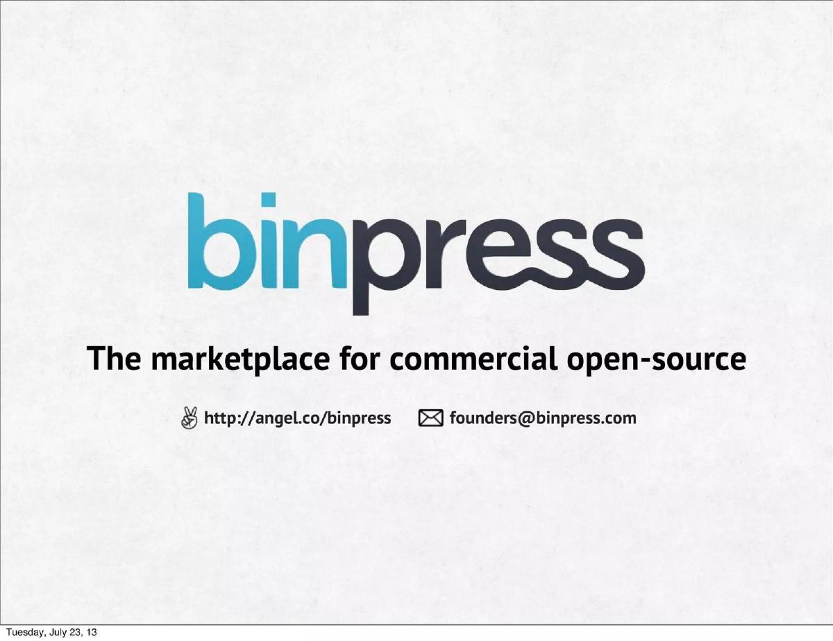 Binpress pitch deck slide 1 of 14
