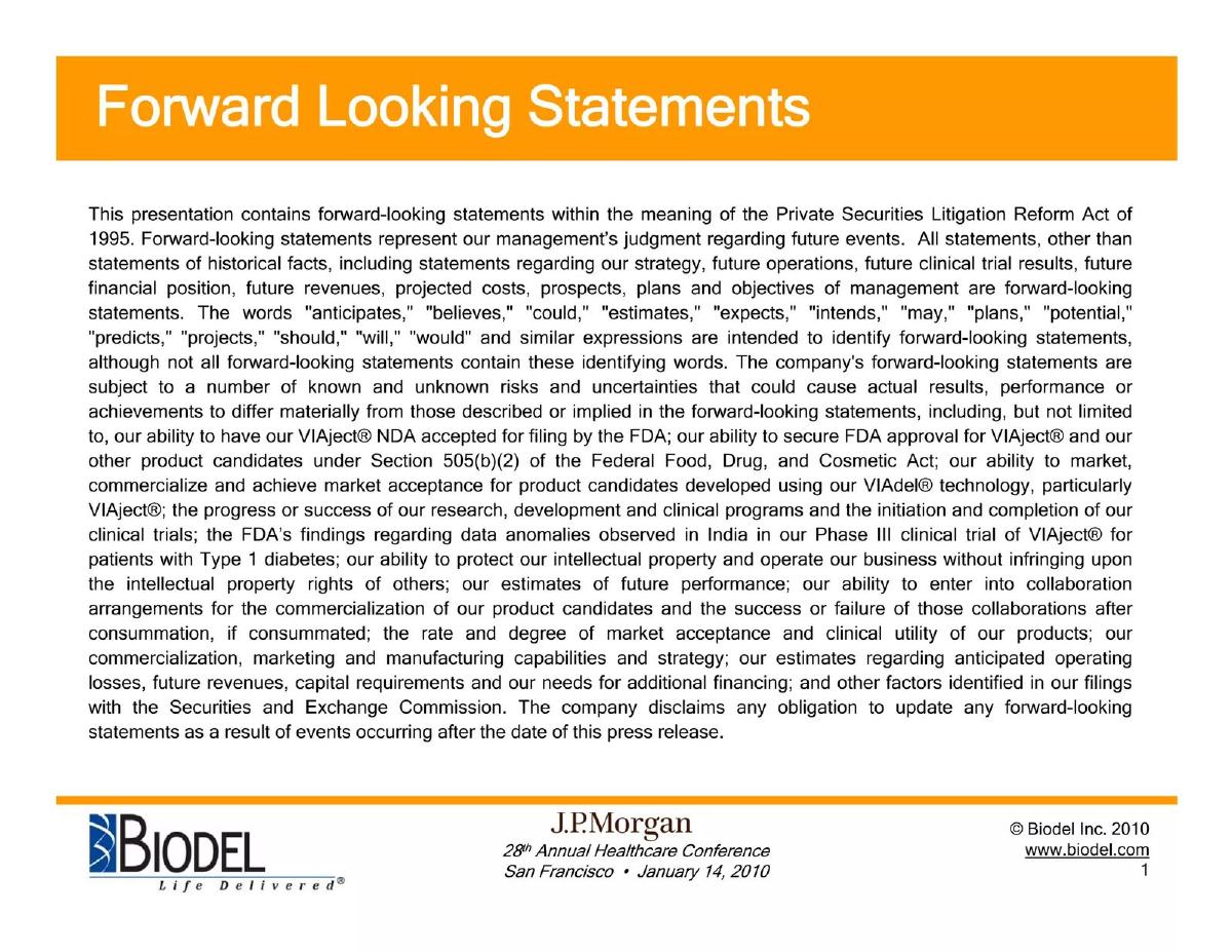 Biodel Inc. pitch deck slide 2 of 39