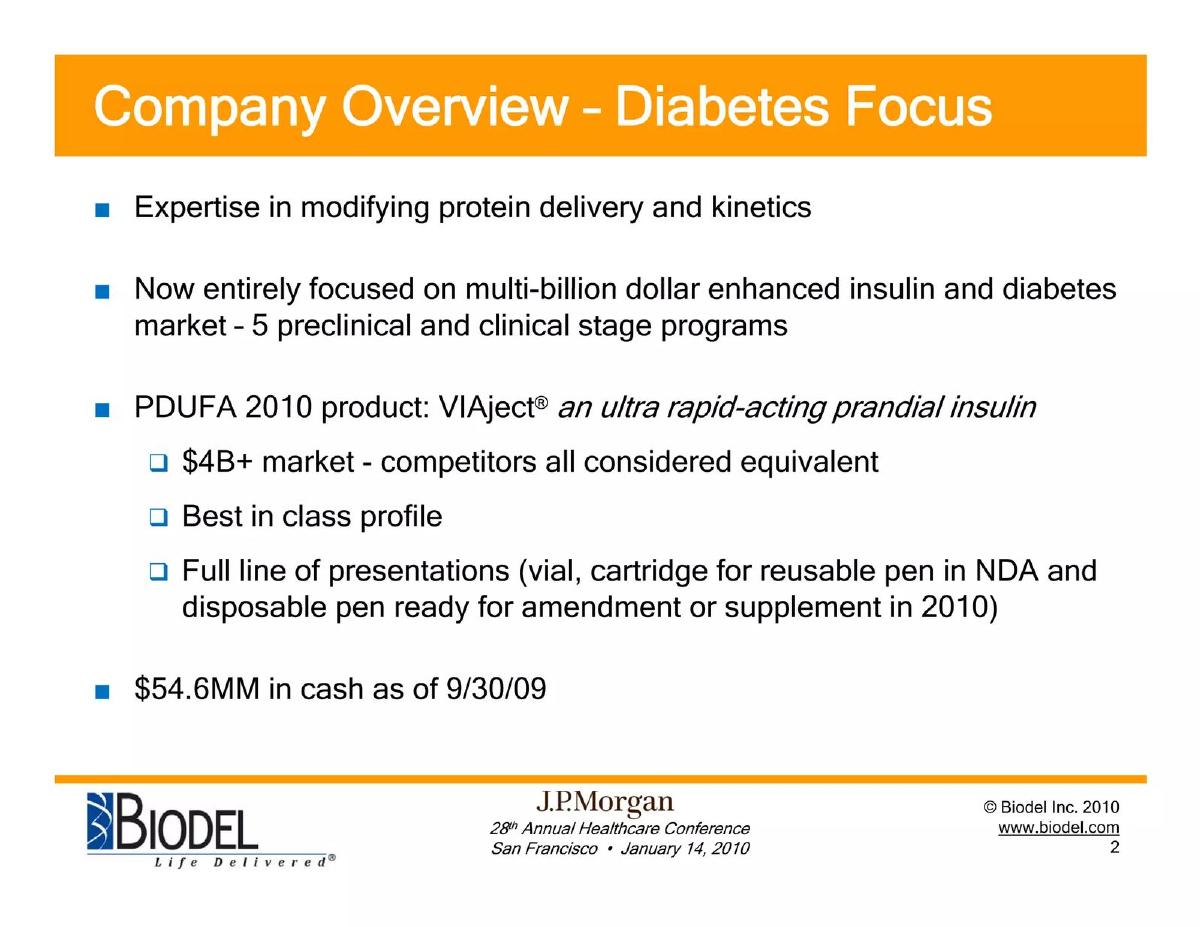 Biodel Inc. pitch deck slide 3 of 39