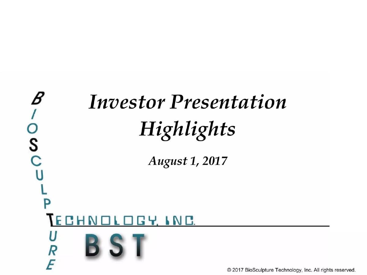 BioSculpture Technology, Inc. pitch deck slide 1 of 20