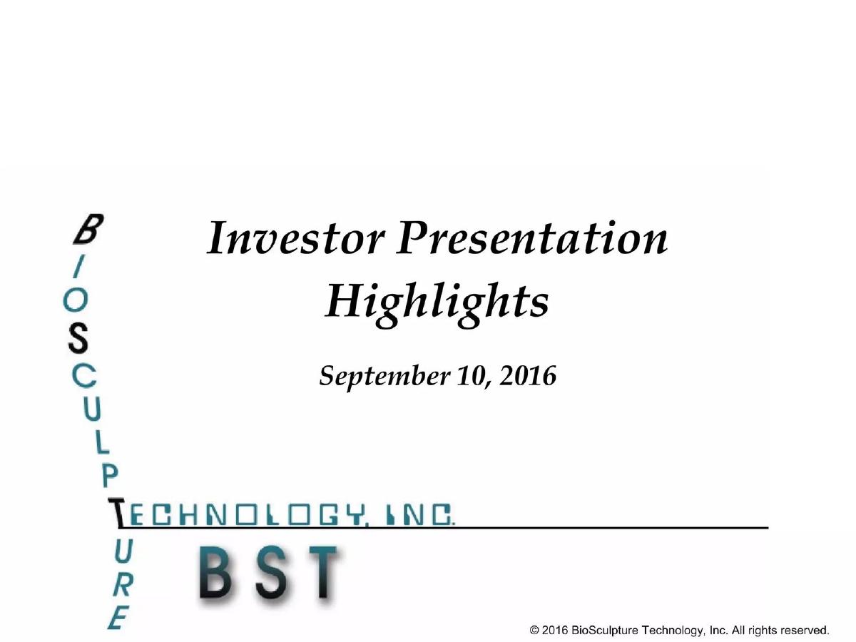 BioSculpture Technology, Inc. pitch deck slide 1 of 22