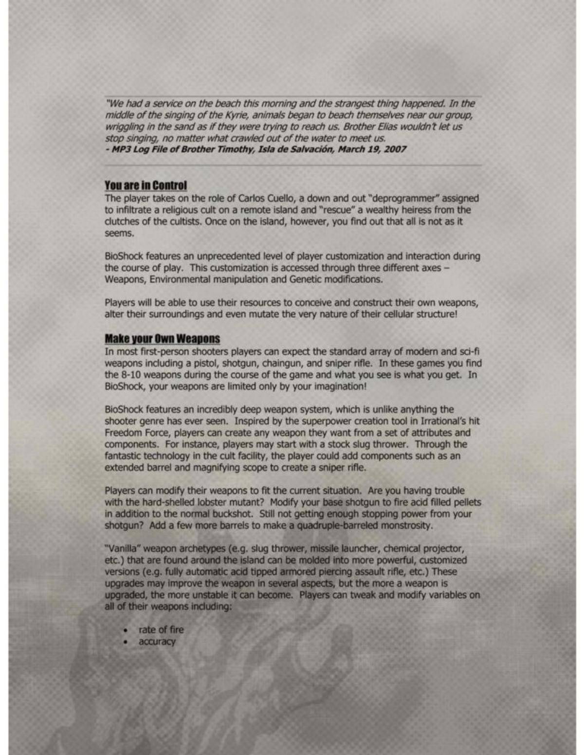 Bioshock (Irrational Games) pitch deck slide 6 of 10