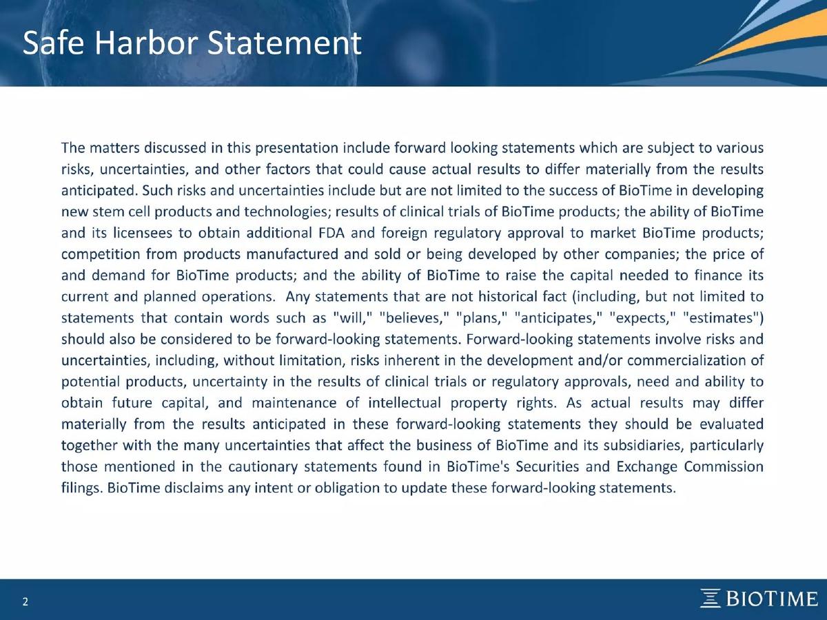 BioTime pitch deck slide 2 of 22