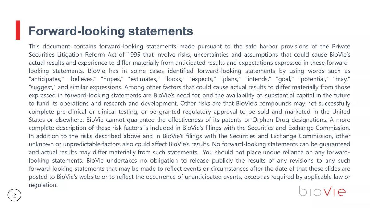 BioVie pitch deck slide 2 of 28
