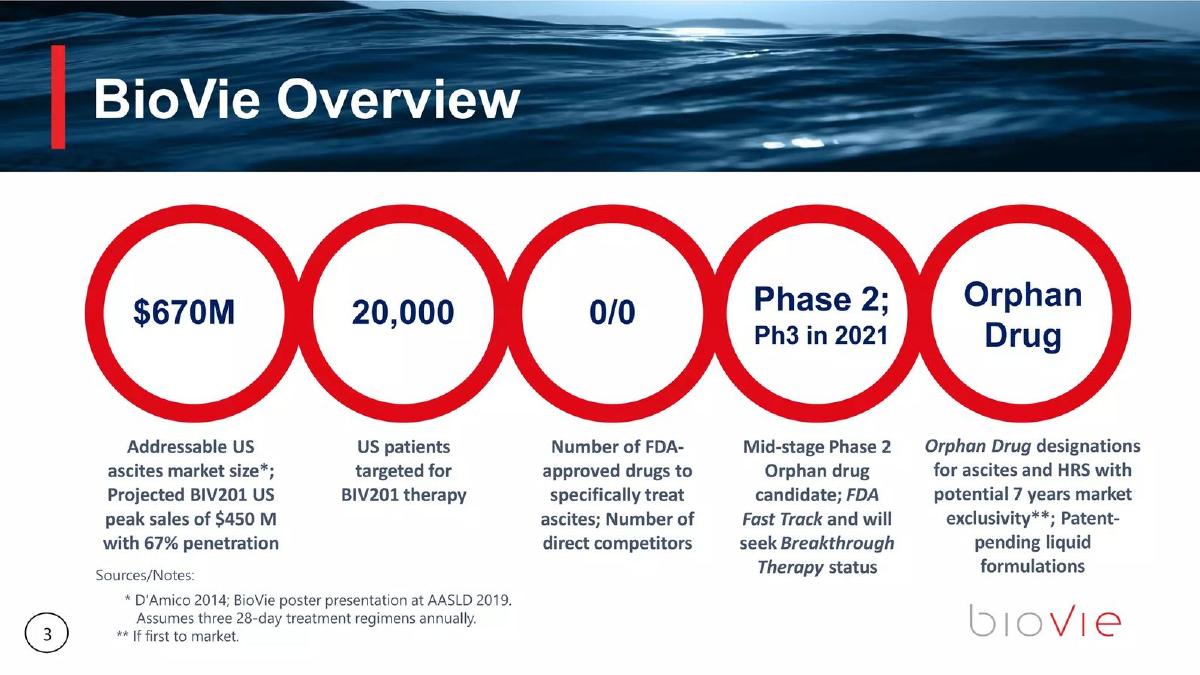 BioVie pitch deck slide 3 of 28