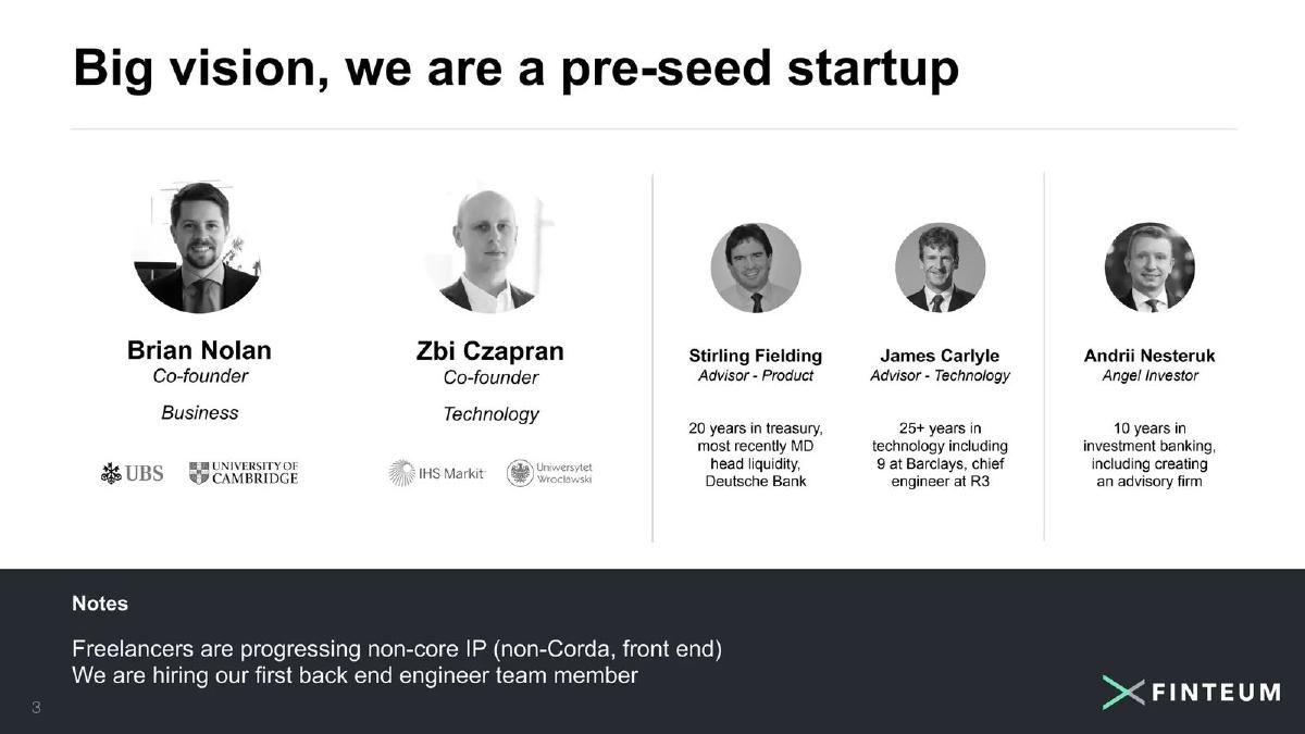 Finteum pitch deck slide 3 of 13