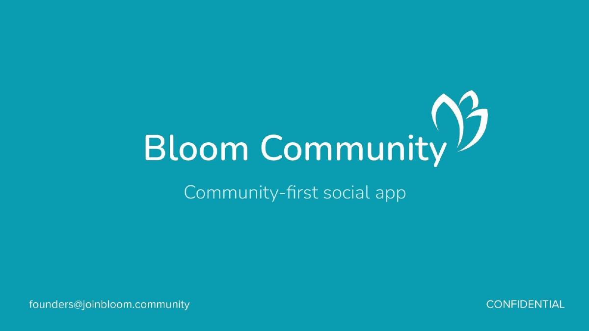 Bloom Community pitch deck slide 1 of 14