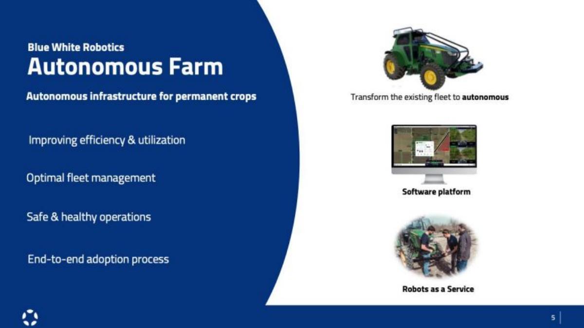 Blue White Robotics pitch deck slide 5 of 11