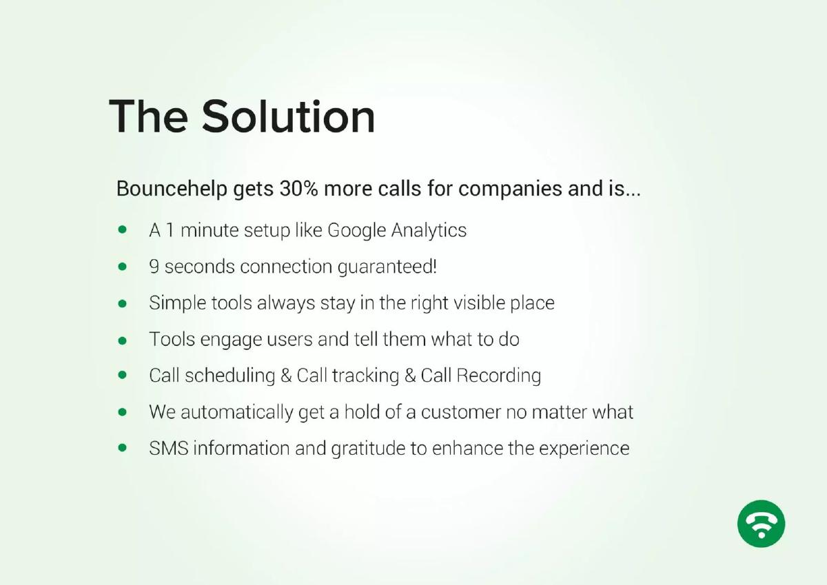 Bouncehelp pitch deck slide 3 of 8