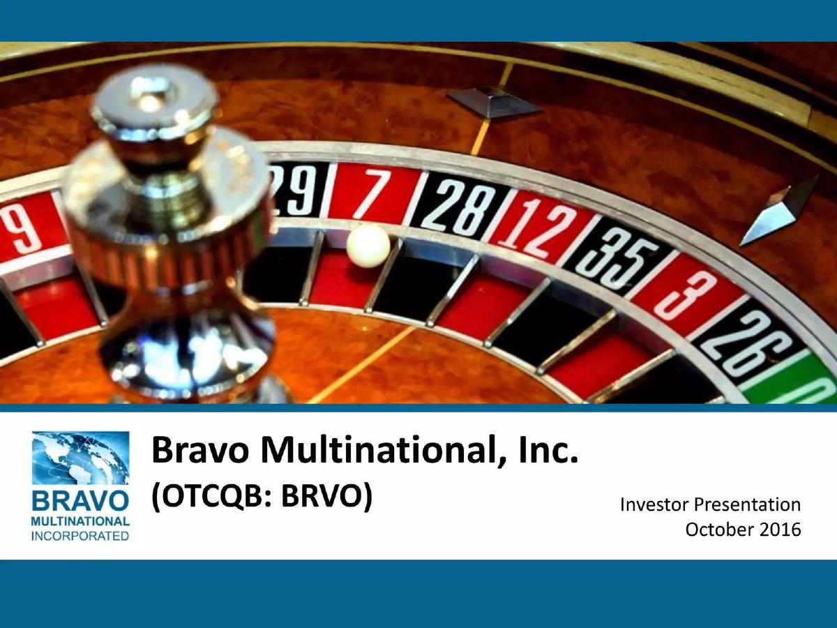 Bravo Multinational, Inc. pitch deck slide 1 of 11
