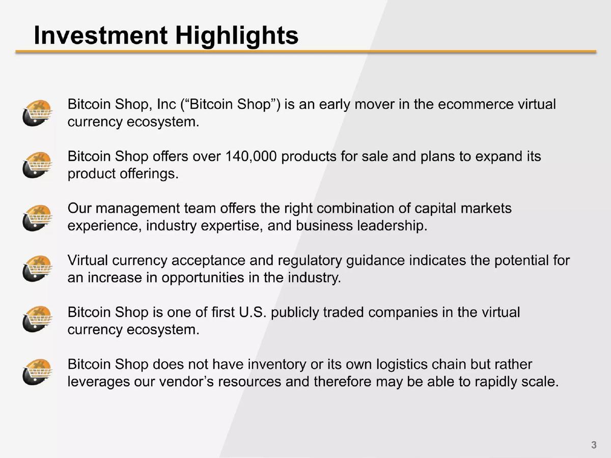 Bitcoin Shop, Inc. (now BTCS) pitch deck slide 3 of 20