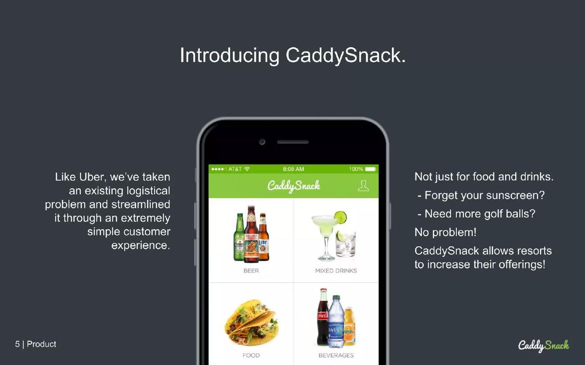 CaddySnack pitch deck slide 6 of 24