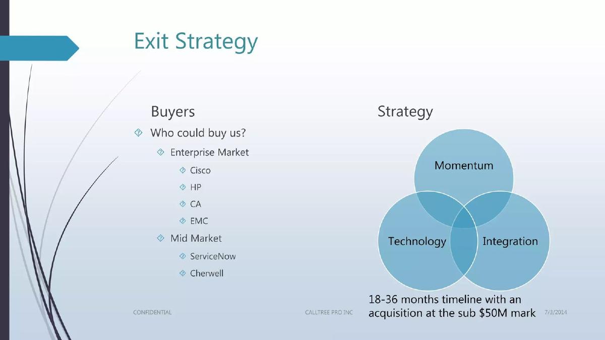 Calltree pitch deck exit strategy slide 17
