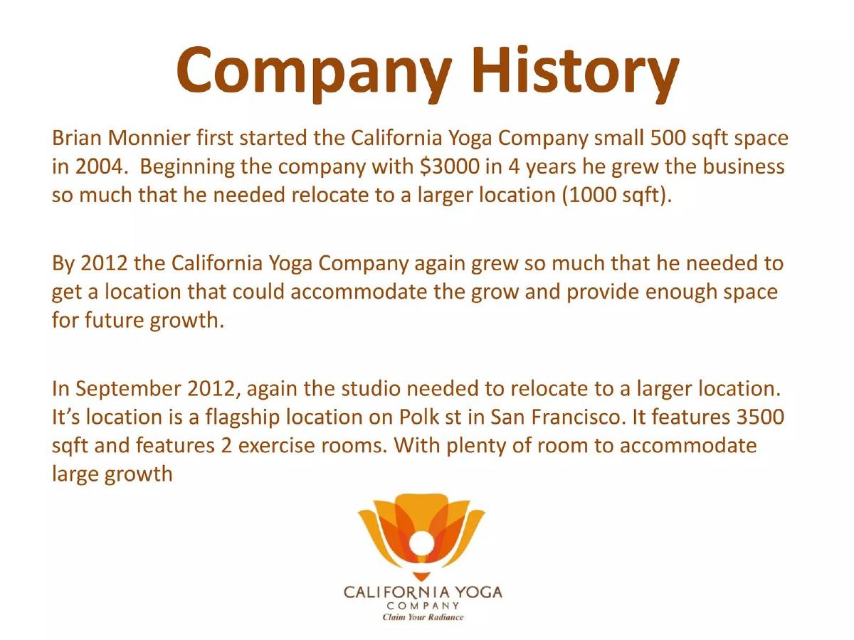 California Yoga Company (Calyoga) pitch deck slide 2 of 13