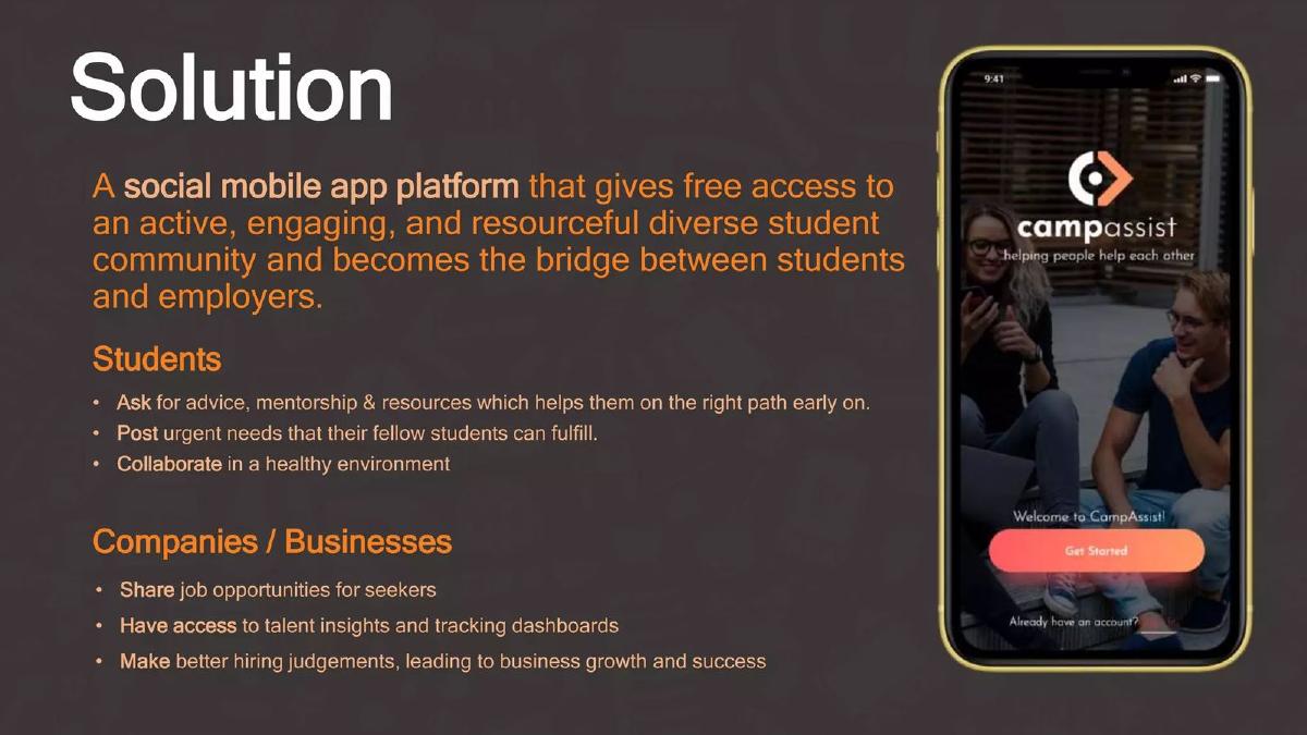 CampAssist pitch deck slide 3 of 9