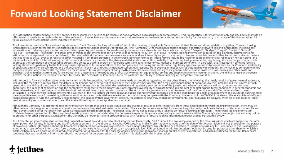 Canada Jetlines pitch deck slide 2 of 21