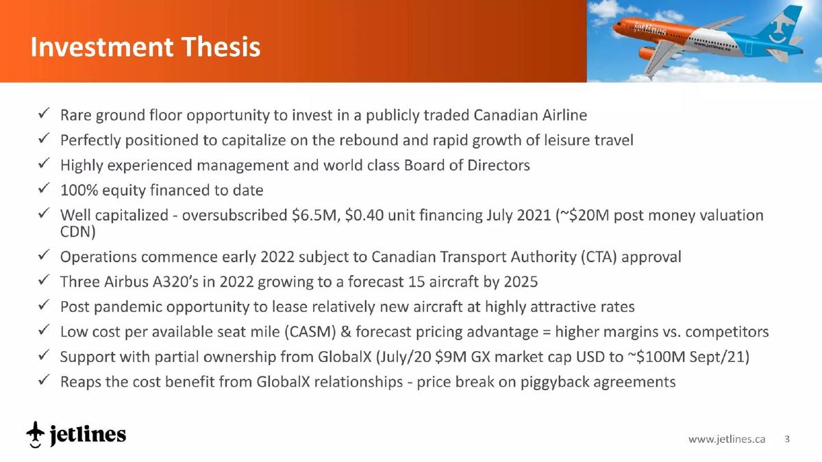 Canada Jetlines pitch deck slide 3 of 21