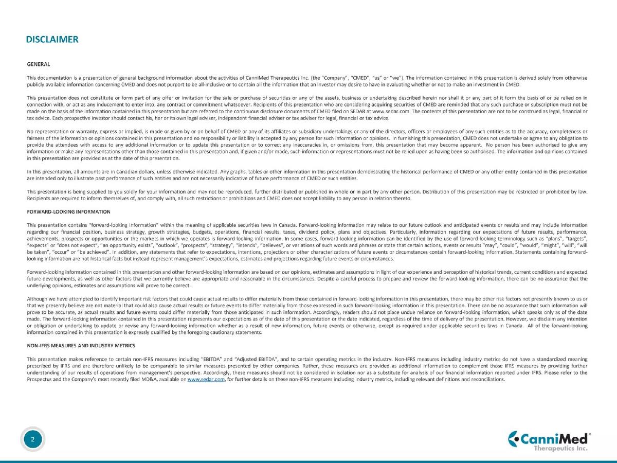 CanniMed Therapeutics Inc. pitch deck slide 2 of 20