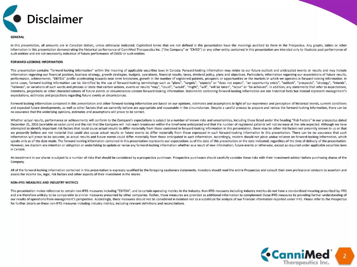 CanniMed Therapeutics Inc. pitch deck slide 2 of 20
