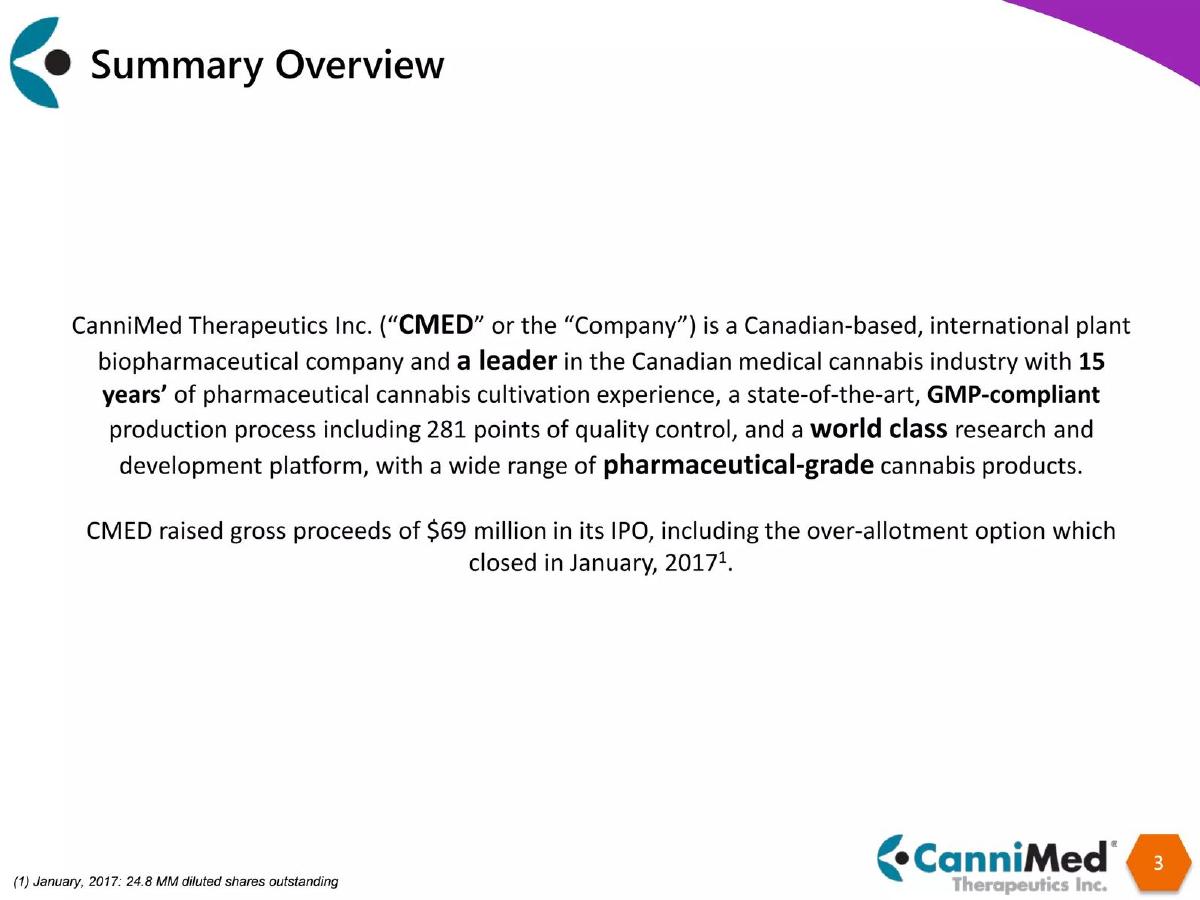 CanniMed Therapeutics Inc. pitch deck slide 3 of 20