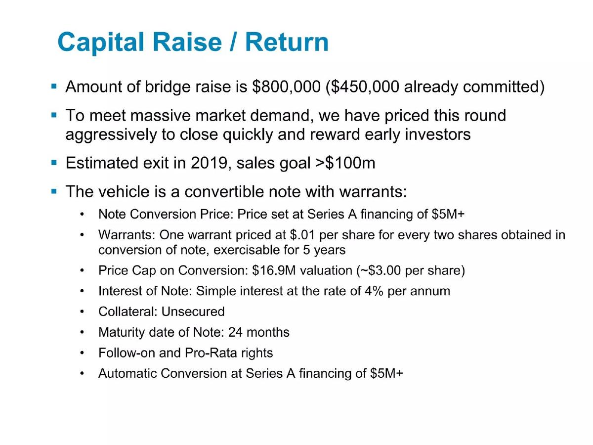 Carlson Wireless pitch deck Bridge round on the ask slide slide 24