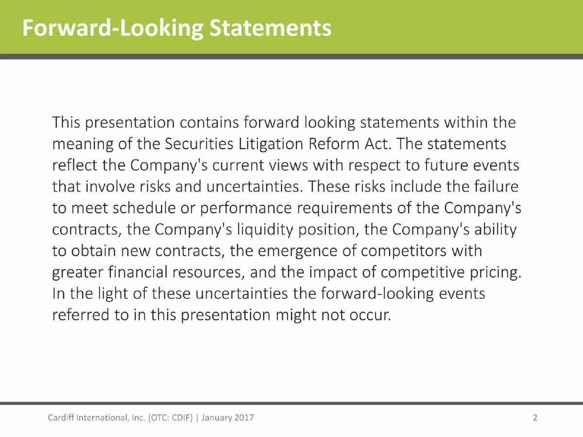 Cardiff International pitch deck slide 2 of 21
