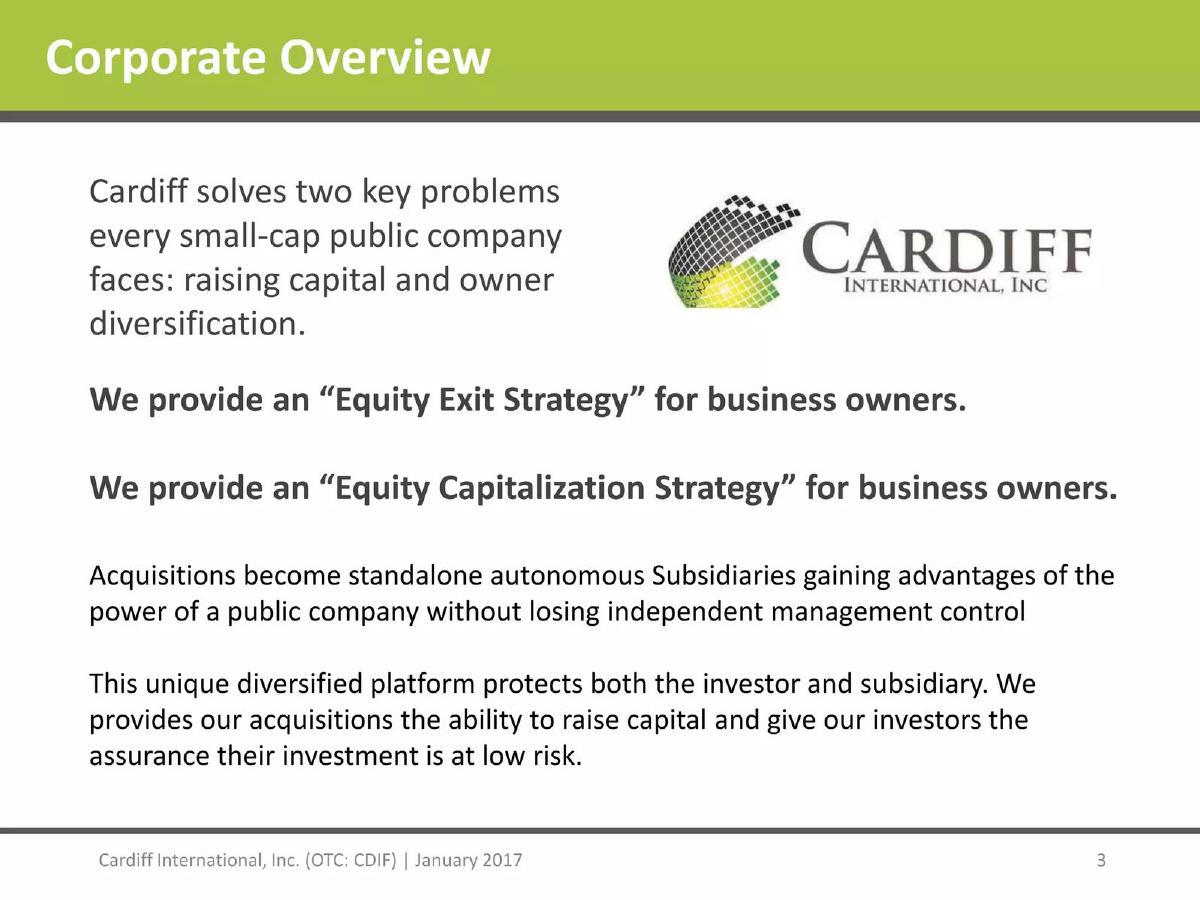 Cardiff International pitch deck slide 3 of 21
