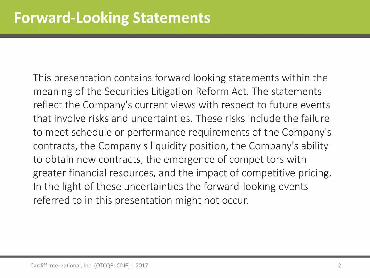 Cardiff International, Inc. (CDIF) pitch deck slide 2 of 18