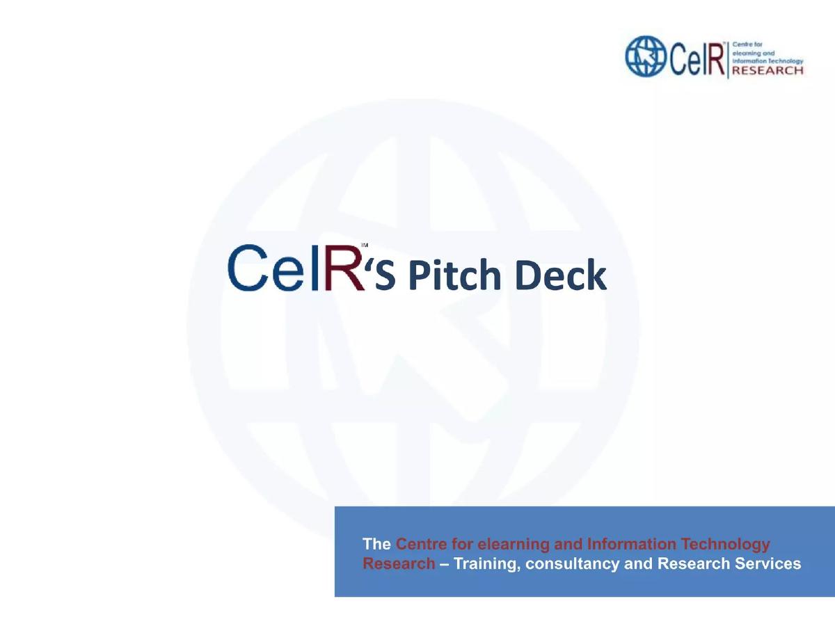 CeIR (Centre for elearning and Information Technology Research) pitch deck slide 1 of 12