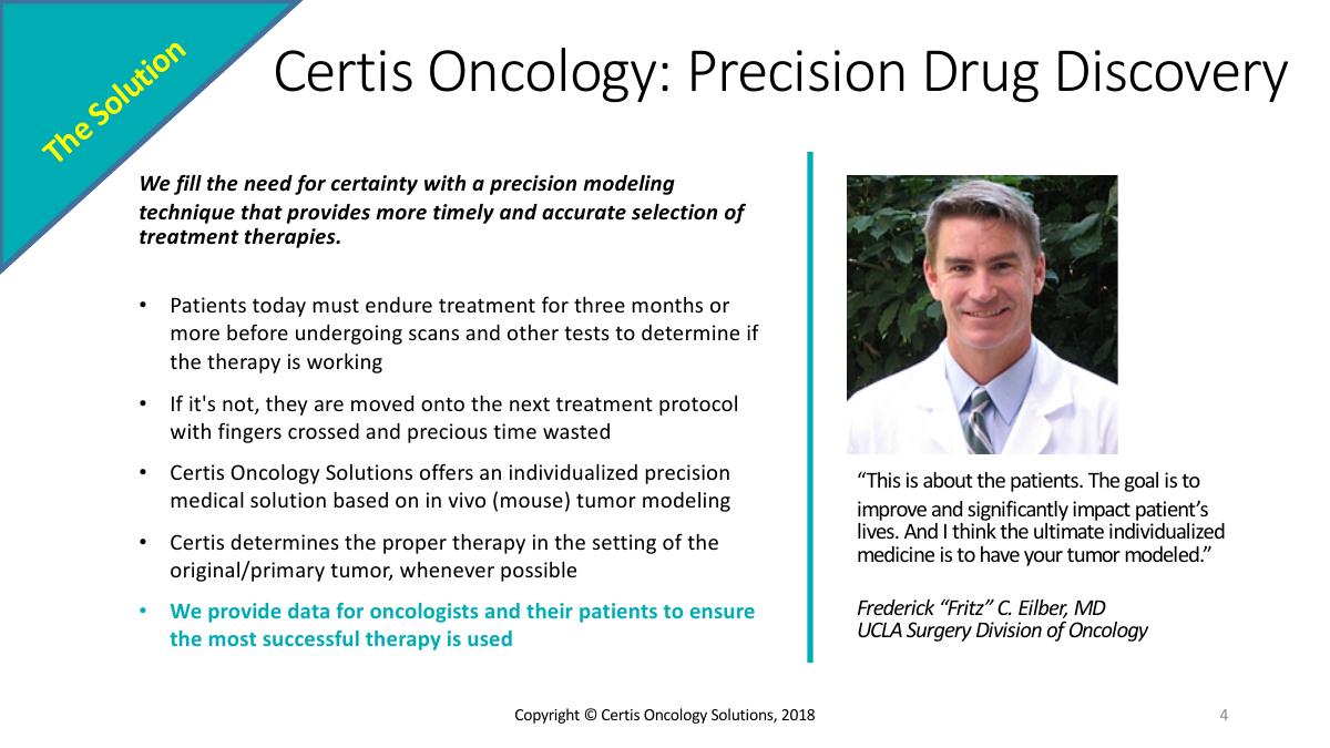 Certis Oncology Solutions pitch deck slide 4 of 17