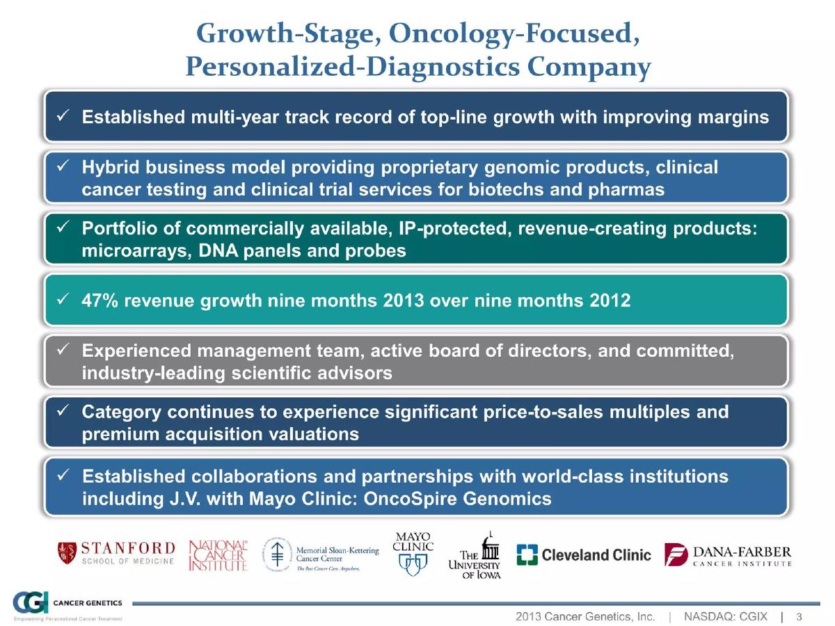 Cancer Genetics Incorporated (CGIX) pitch deck slide 3 of 32