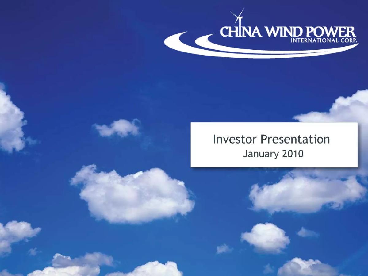China Wind Power International Corp. pitch deck slide 1 of 21