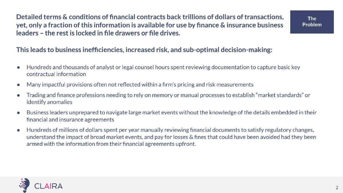 Claira pitch deck slide 3 of 15