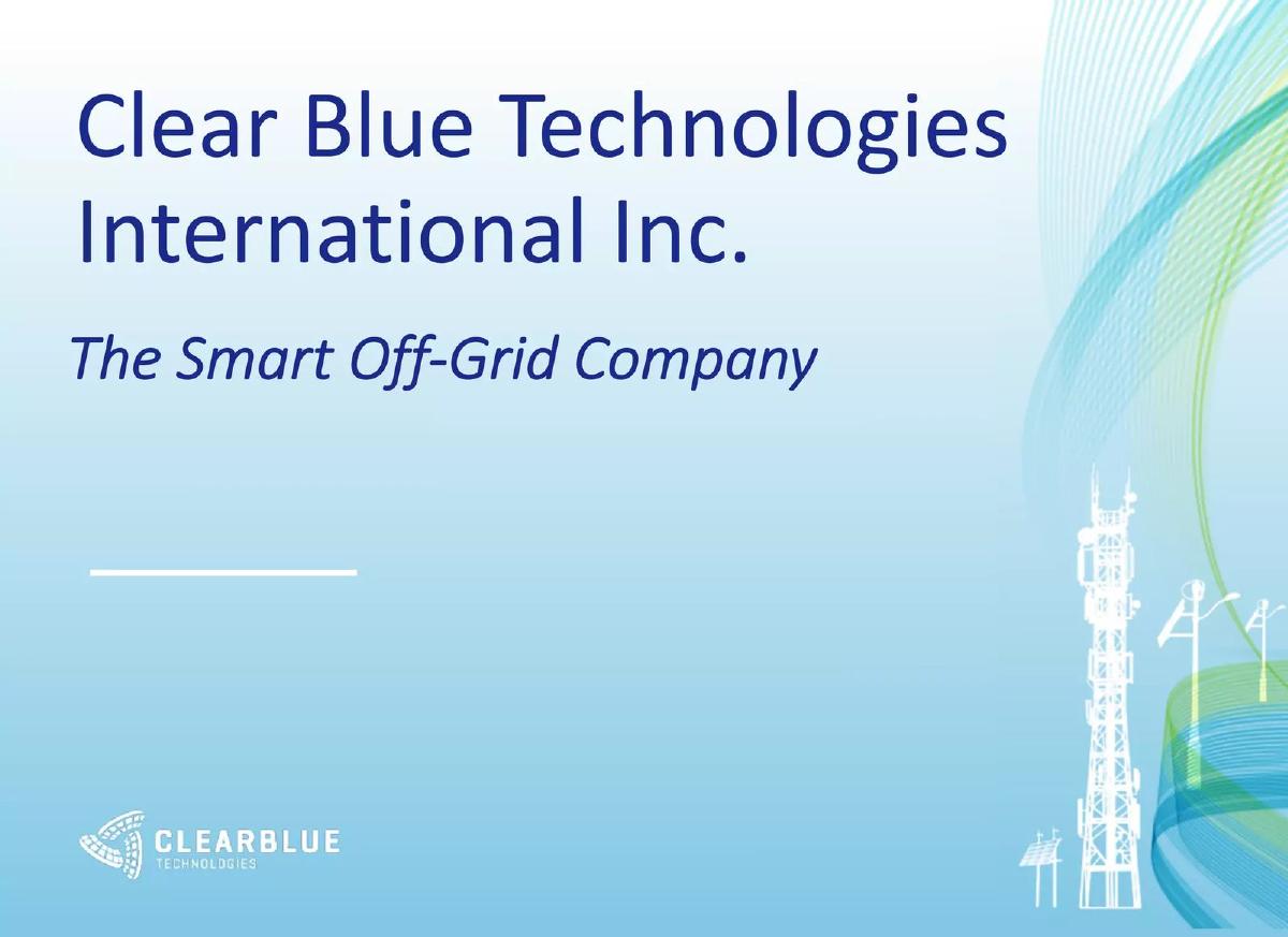 Clear Blue Technologies International Inc. pitch deck slide 1 of 18