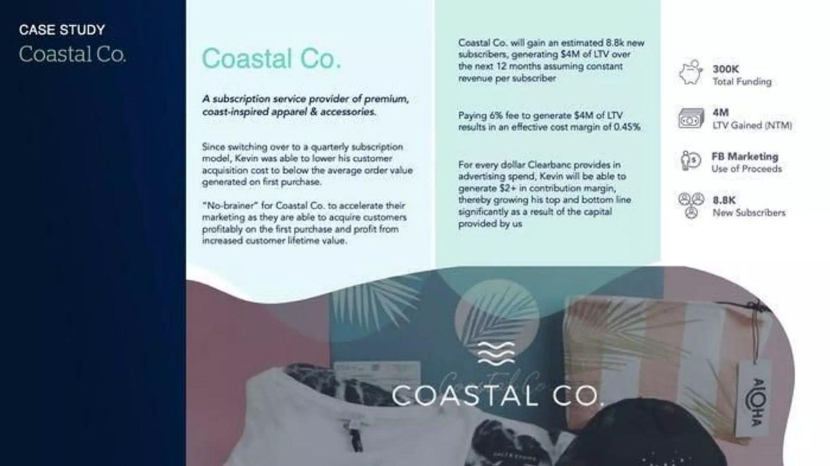 Clearbanc pitch deck unit-economics slide 19