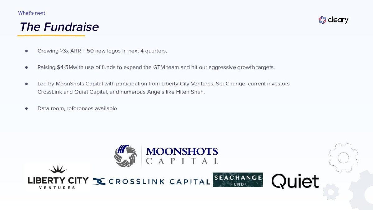 Cleary pitch deck Fundraise slide 13