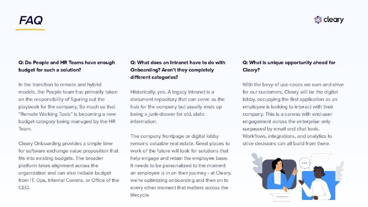 Cleary pitch deck FAQ slide slide 17
