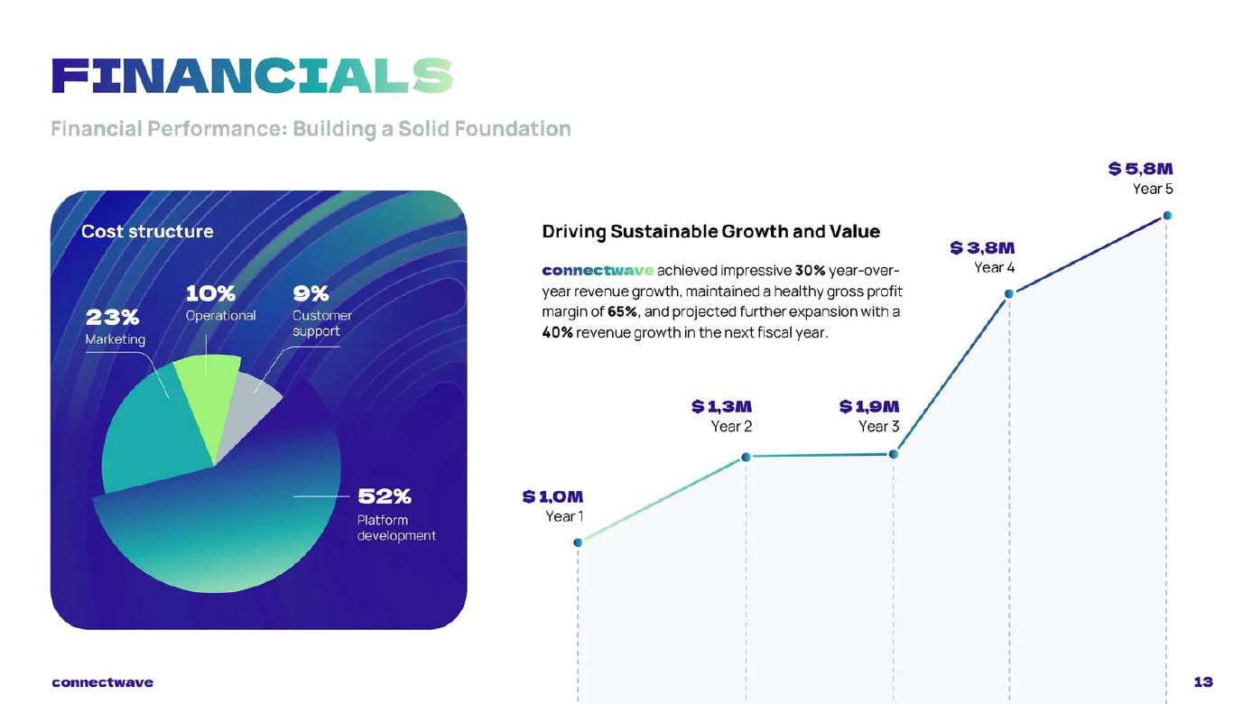 ConnectWave pitch deck Cost structure on the financials slide slide 13