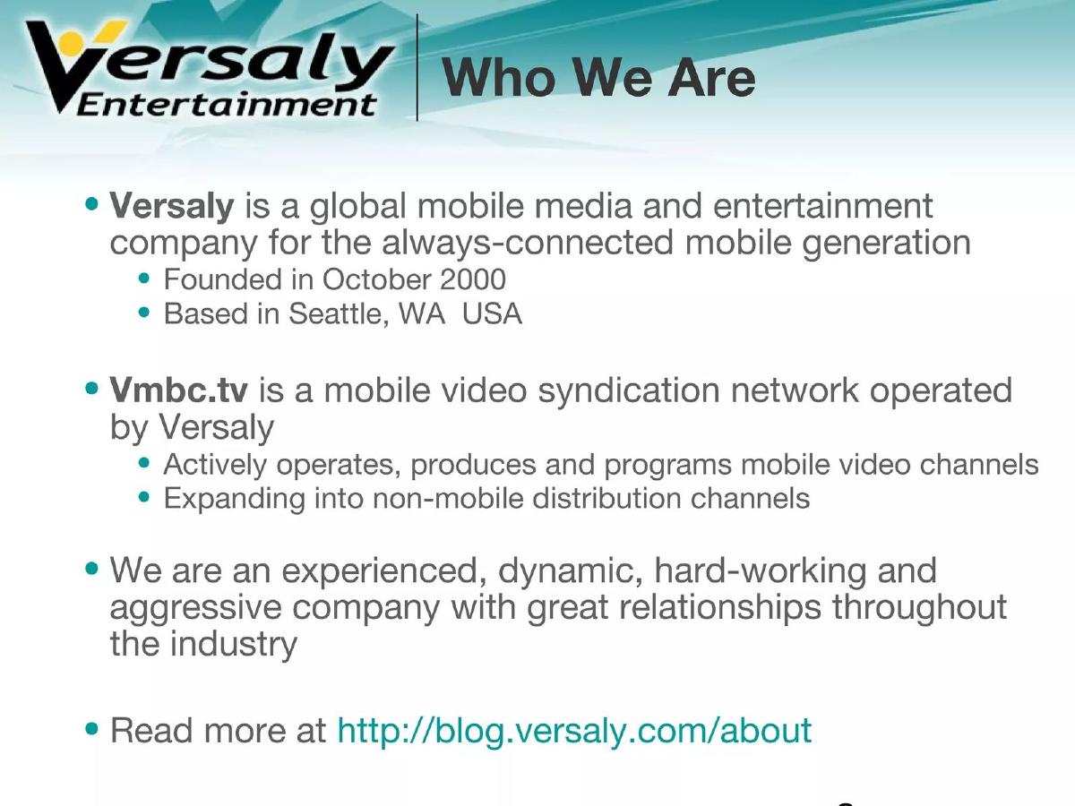Versaly Entertainment pitch deck slide 2 of 30