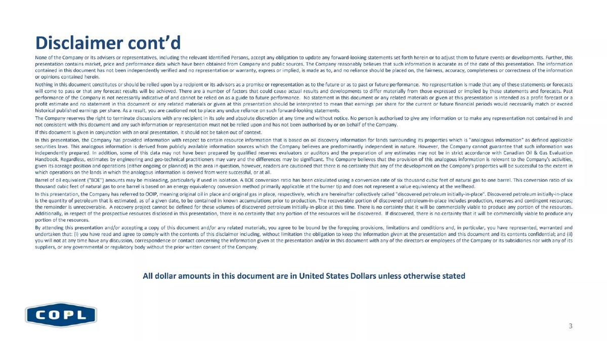 Canadian Overseas Petroleum Limited (COPL) pitch deck slide 3 of 26