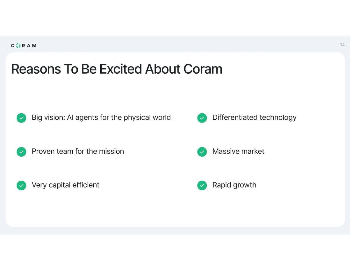 Coram AI pitch deck slide 6 of 6