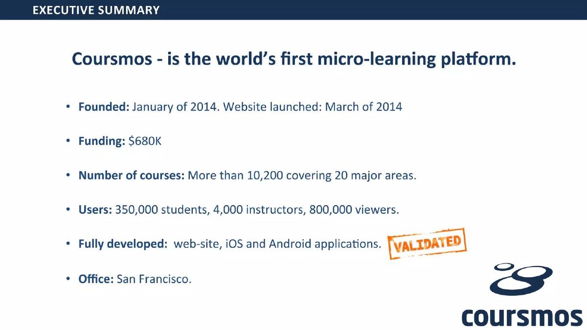 Coursmos pitch deck slide 2 of 31