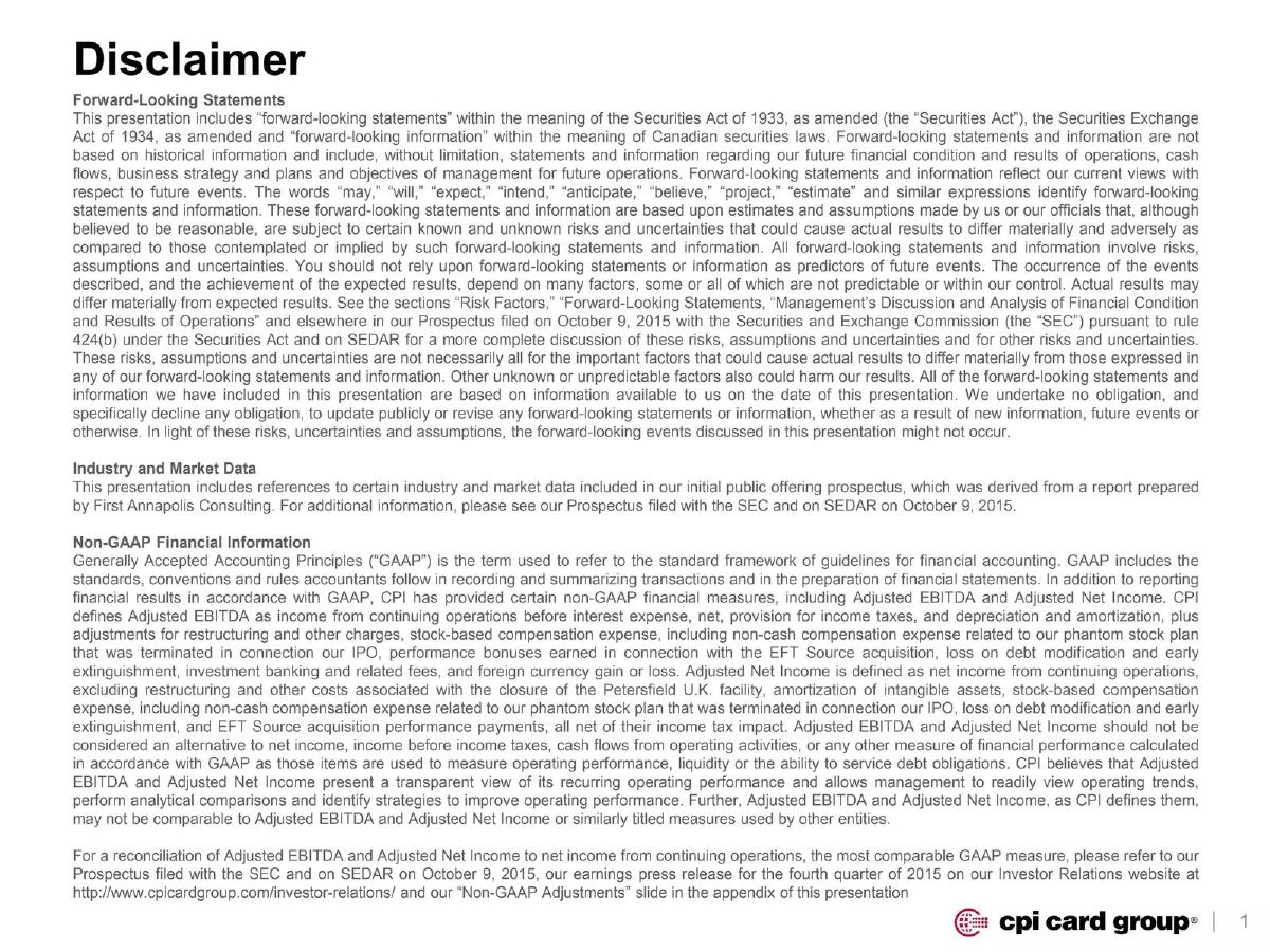 CPI Card Group pitch deck slide 2 of 19
