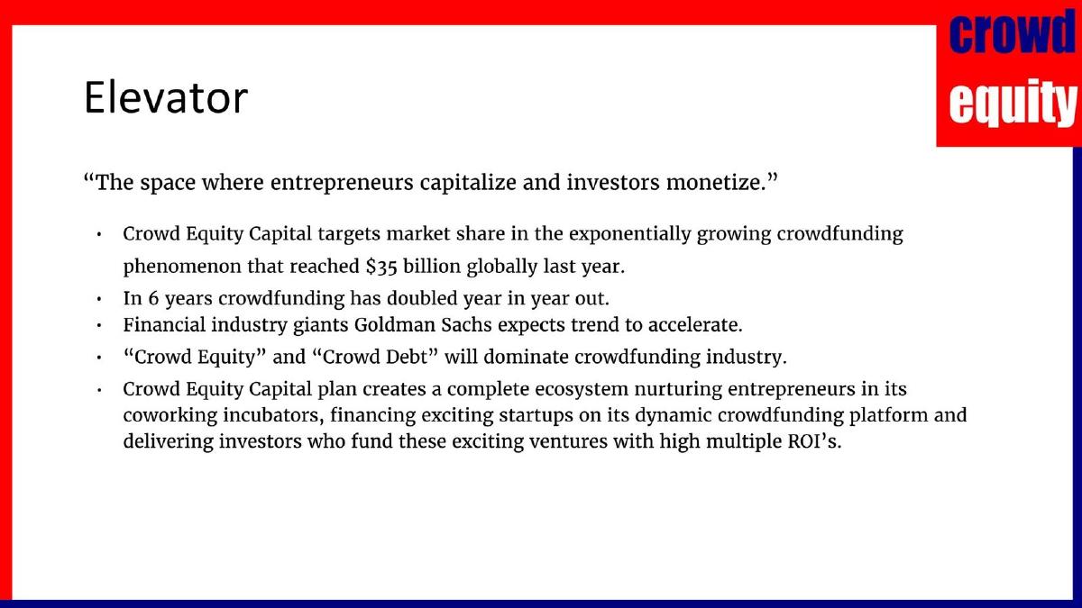 Crowd Equity Capital LLC pitch deck slide 2 of 12