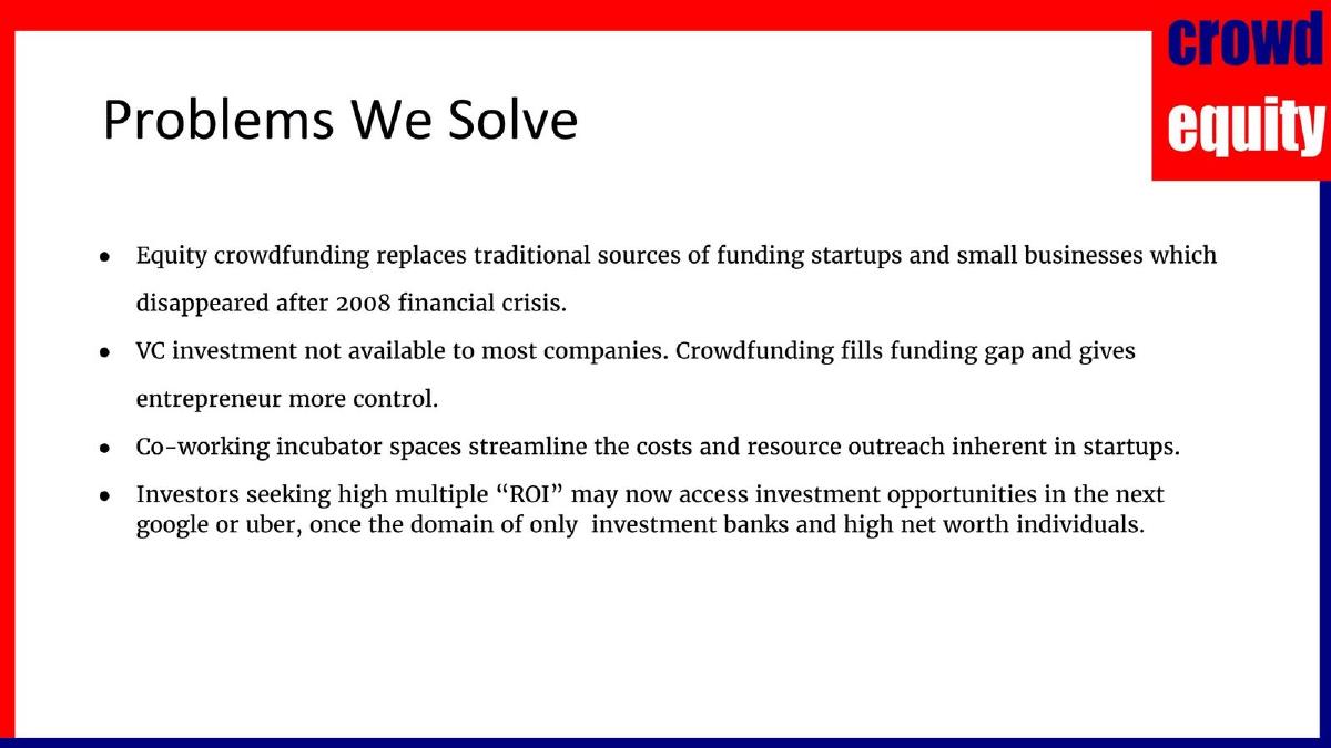 Crowd Equity Capital LLC pitch deck slide 5 of 12