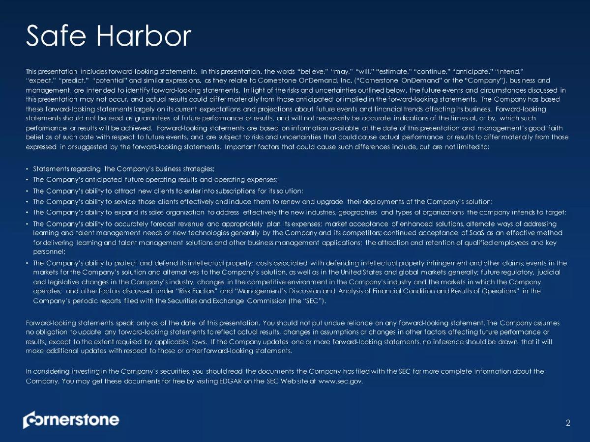 Cornerstone OnDemand (CSOD) pitch deck slide 2 of 35