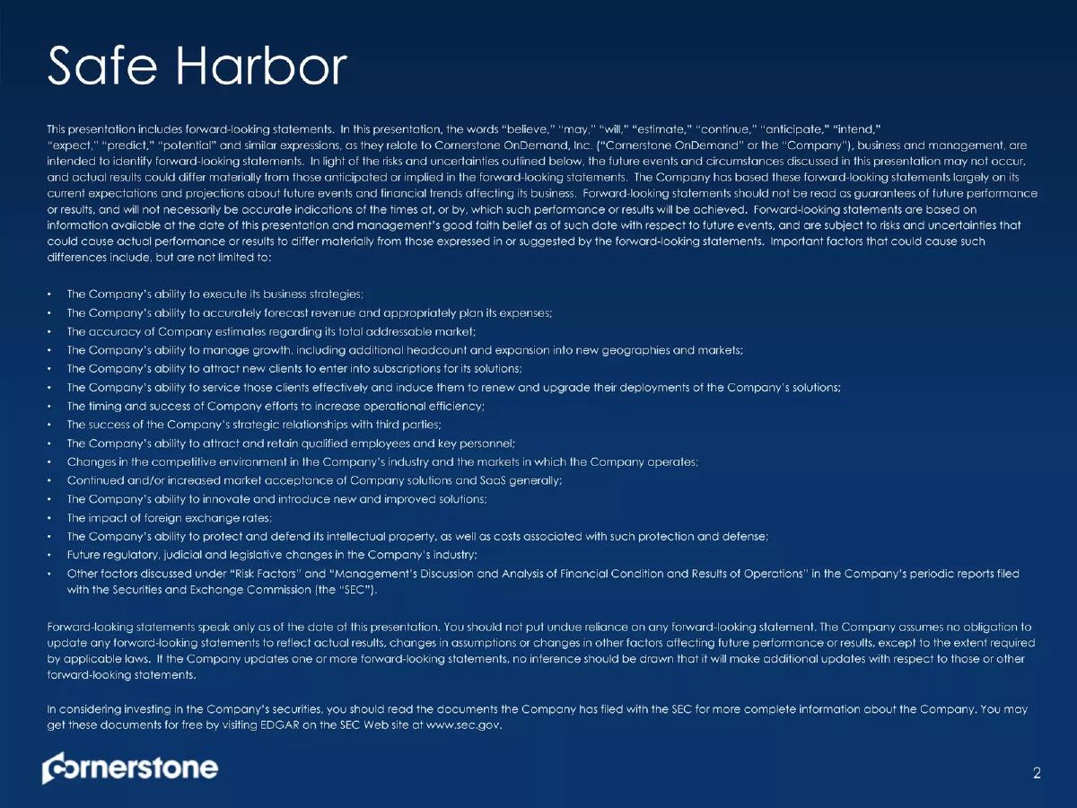 Cornerstone OnDemand (CSOD) pitch deck slide 2 of 21