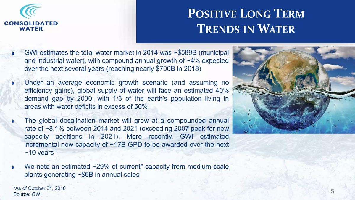 Consolidated Water (CWCO) pitch deck slide 5 of 17