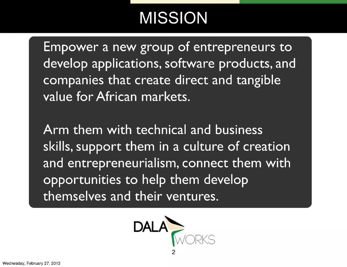 DalaWorks App Accelerator pitch deck slide 2 of 28